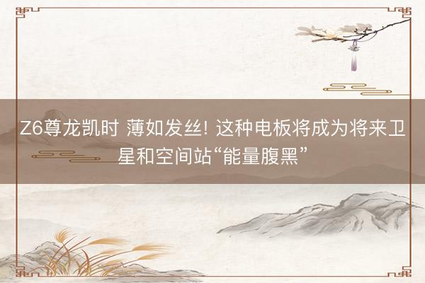 Z6尊龙凯时 薄如发丝! 这种电板将成为将来卫星和空间站“能量腹黑”