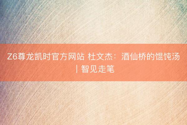 Z6尊龙凯时官方网站 杜文杰：酒仙桥的馄饨汤｜智见走笔