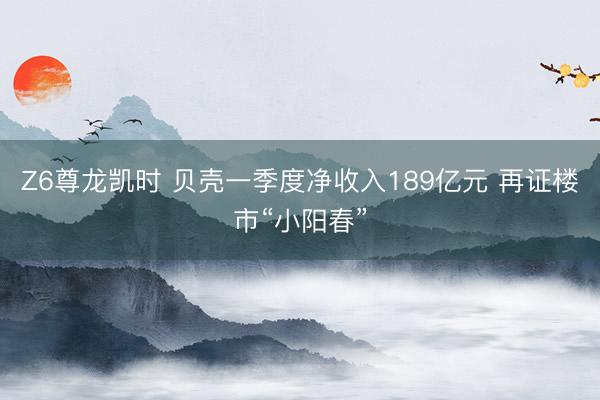 Z6尊龙凯时 贝壳一季度净收入189亿元 再证楼市“小阳春”