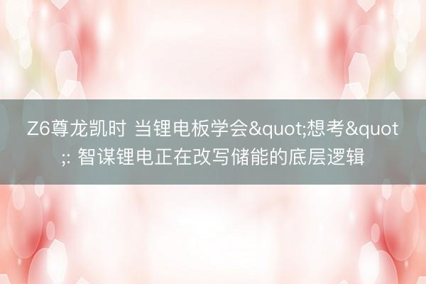Z6尊龙凯时 当锂电板学会"想考": 智谋锂电正在改写储能的底层逻辑
