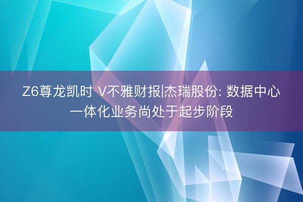 Z6尊龙凯时 V不雅财报|杰瑞股份: 数据中心一体化业务尚处于起步阶段